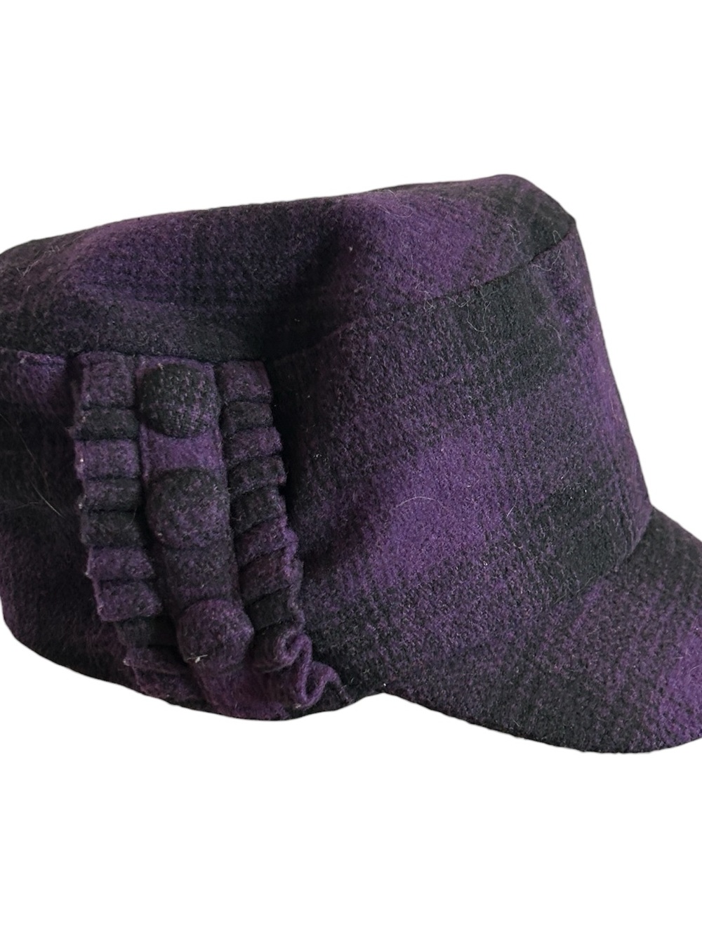 Y2K Style Purple and Black Tartan Print Ruffle Trim Paperboy Cap